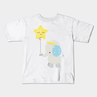 Cute Elephant, Elephant With Balloon, Crown, Star Kids T-Shirt